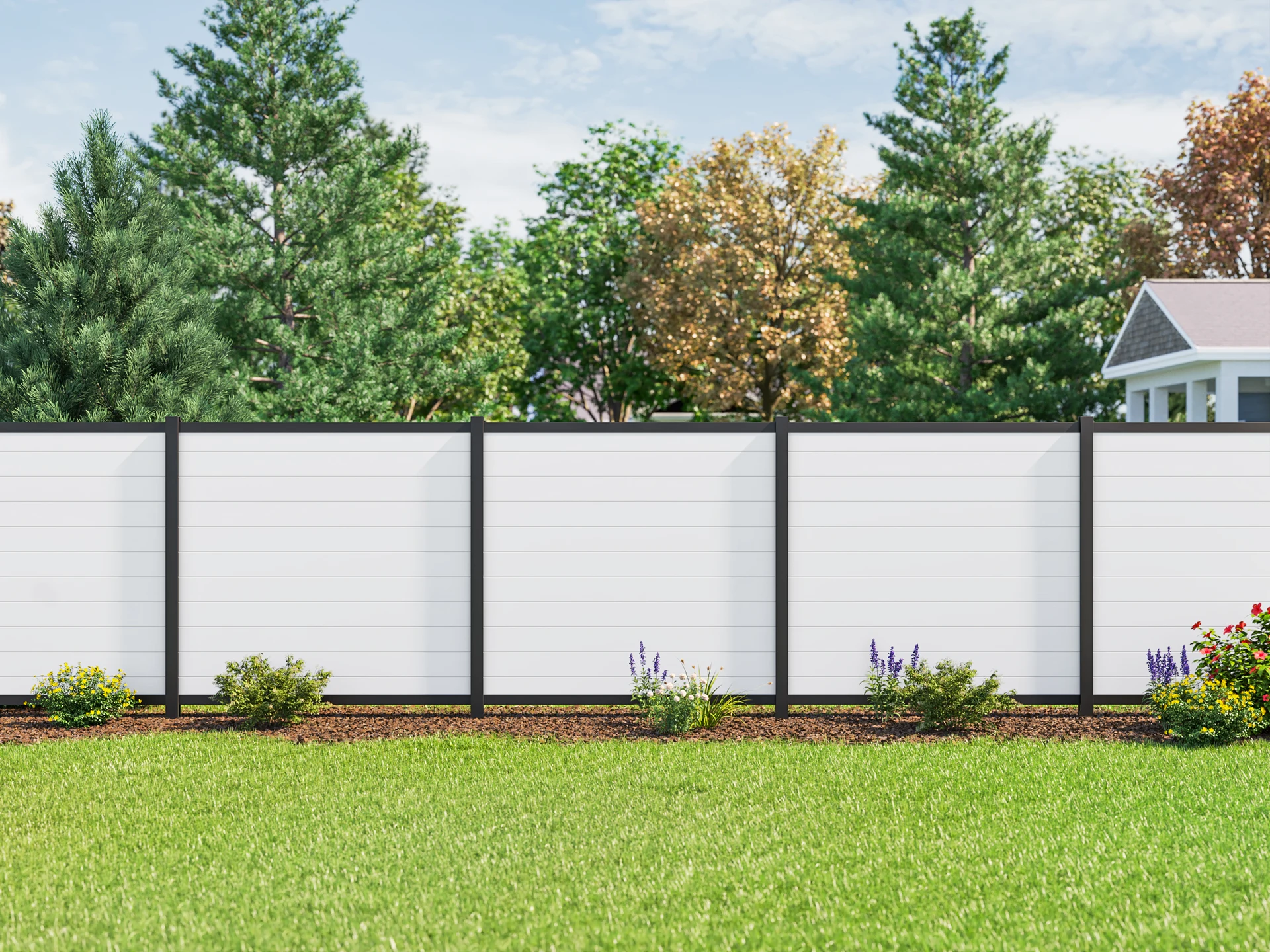 Synergy fence white infill installed